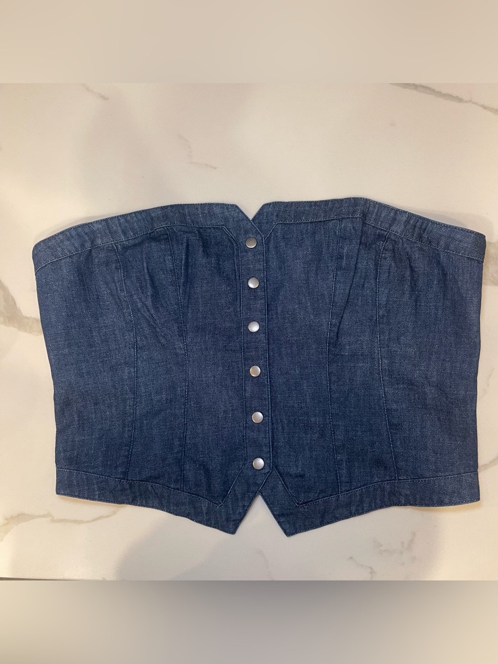 Free People Smocked Denim Strapless Top - Indigo Blue